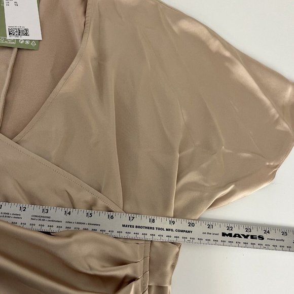 H&M Womens Satin Wrap Dress Size XL Champagne Short Sleeve Special Occasion New - Picture 7 of 7